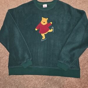 Disney Dark Green Crewneck Sweater with Pooh Skating